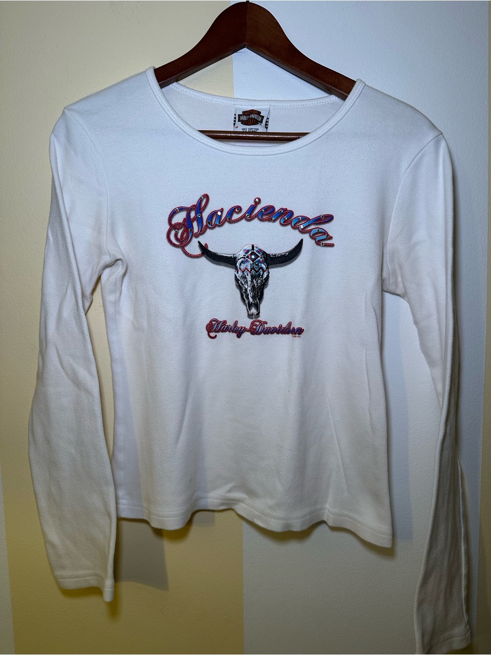 Harley-Davidson White Long Sleeve Tee with Hacienda Skull Graphic